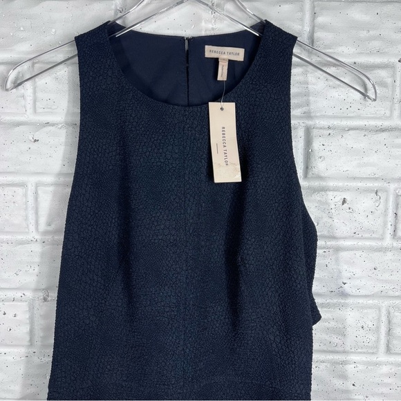 REBECCA TAYLOR Navy Blue Gauze Textured Sleeveless Dress with ruffle trim 8 - Picture 3 of 11